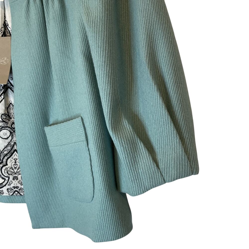 Tabitha Anthropologie Cape/Jacket Size 2 Turquoise Wool Blend 3/4 Sleeve NWT - Picture 4 of 6